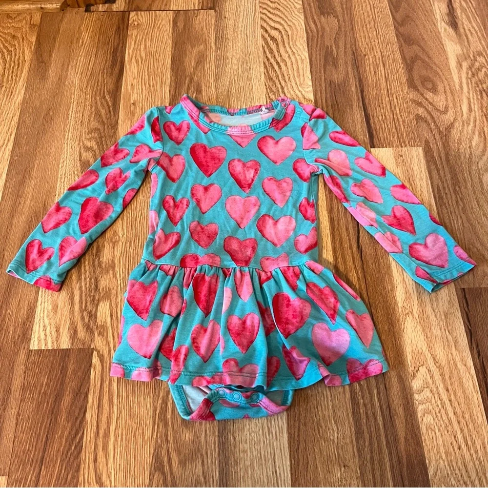 Posh Peanut Long Sleeve Twirl Bodysuit Dress “Queen of Hearts” Size 12-18 Month